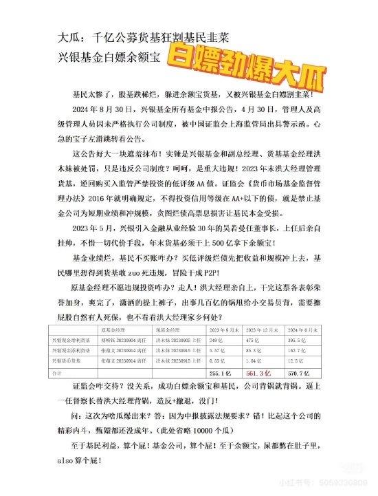 “基金圈”来瓜！网传兴银货基基金经理洪木妹违规买入低评级AA债，与董事长吴若曼同受处罚！  第4张