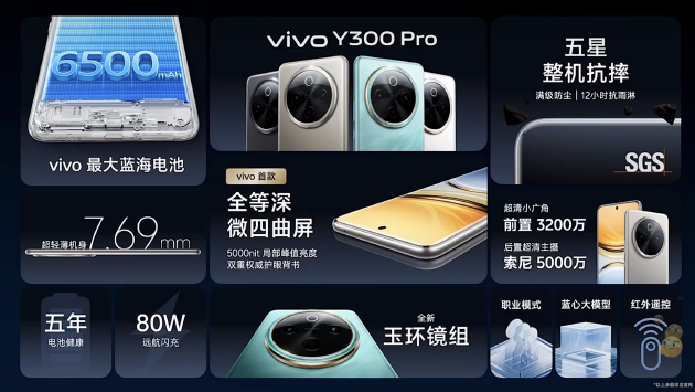 vivo Y300 Pro发布：搭载6500mAh超薄蓝海电池，起售价1799元  第1张