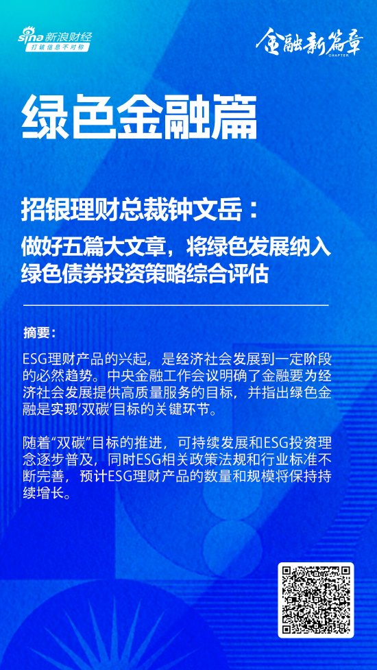 招银理财总裁钟文岳：做好五篇大文章，将绿色发展纳入绿色债券投资策略综合评估  第1张