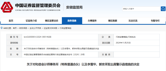 监管出手！和信所及两名会计师被出具警示函  第1张