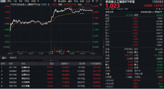 霸居全市场ETF涨幅第三！大数据产业ETF猛拉3.9%，AI炸翻全场，创业板人工智能ETF华宝（159363）劲涨2.7%  第6张