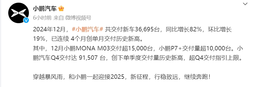 “蔚小理”12月成绩单出炉：蔚来交付量超3万台！小鹏汽车，同比增长82%！赛力斯、小米汽车也公布了  第2张