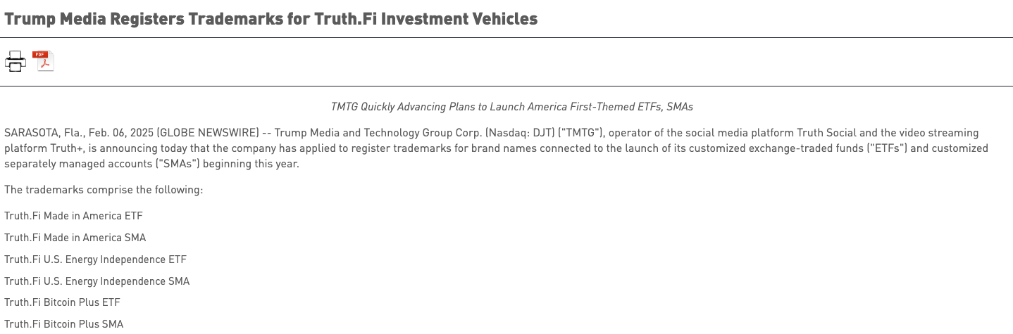 特朗普媒体科技宣布注册金融产品商标 推动主题ETF发行  第1张