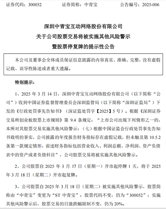 中青宝、华闻集团均公告称，将被实施其他风险警示  第1张